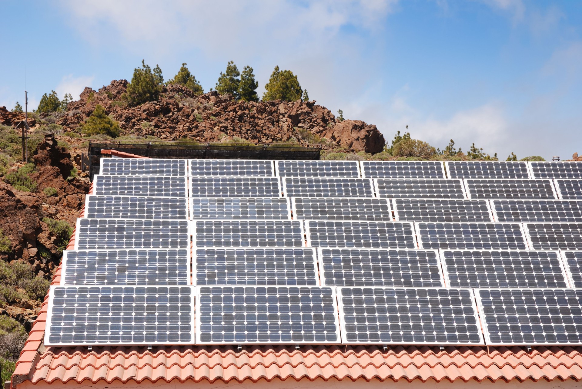array of solar panel on roof